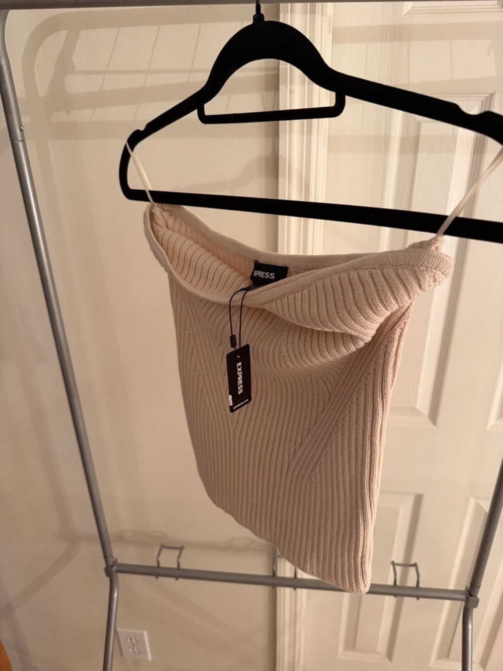Express Beige Ribbed Strapless Folded-Neck Knit Camisole